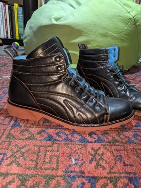Men's Size 10 Michael Toschi Black Leather Lace Up Boots